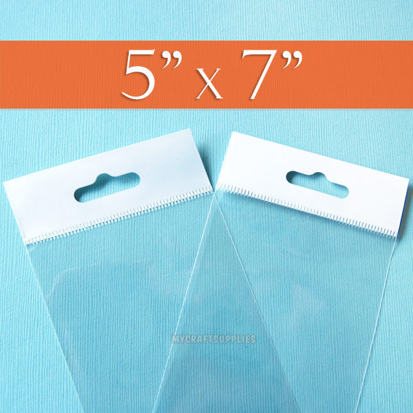 100 Clear Cello Bags,5×7″ HANG TOP, Resealable Self Adhesive,OPP Poly 5 x 7 inch