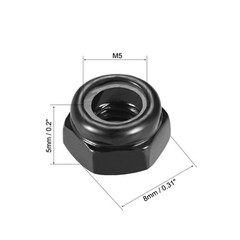 M5 0.8mm Hex Lock Nuts Carbon Steel Black Nylon Insert Self-Lock Nuts 50Pcs