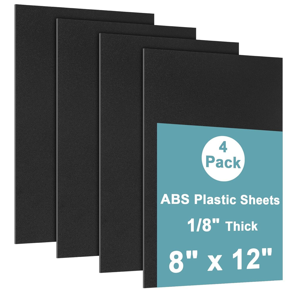 4 Pack 8″ x 12″ x 1/8″ Black ABS Plastic Sheets, Rigid Thermoplastic Panels, 3mm