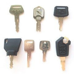 7 pc OEM Logo Heavy Equipment Key Set CAT Case Deere Hitachi JCB Pollak Komatsu