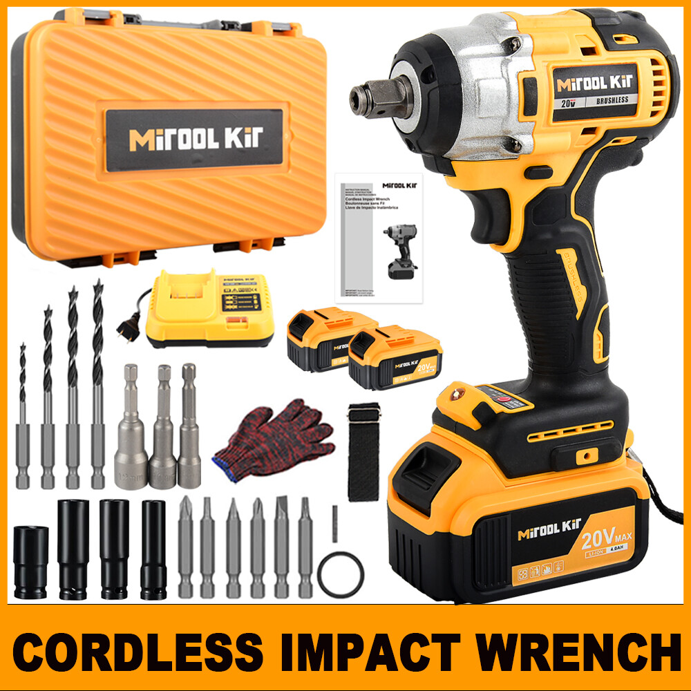 Cordless Electric Impact Wrench Gun 1/2” High Power Driver with 2Li-ion Battery