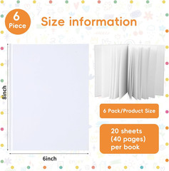 6 Pack White Hardcover Blank Book 6X8 Inch, 40 Pages Hardcover Blank Book for Ki