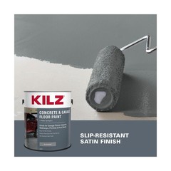 KILZ 1-Part Epoxy Acrylic Concrete & Garage Floor Paint, Slate Gray, Satin, I…