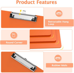 Plastic Legal Size Clipboard, Orange 8.5 X 14 Clip Boards | Size 9 X 15 In, Long