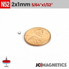 2mm x 1mm 5/64″x1/32″ N52 Strong Rare Earth Neodymium Small Magnet Disc 2x1mm