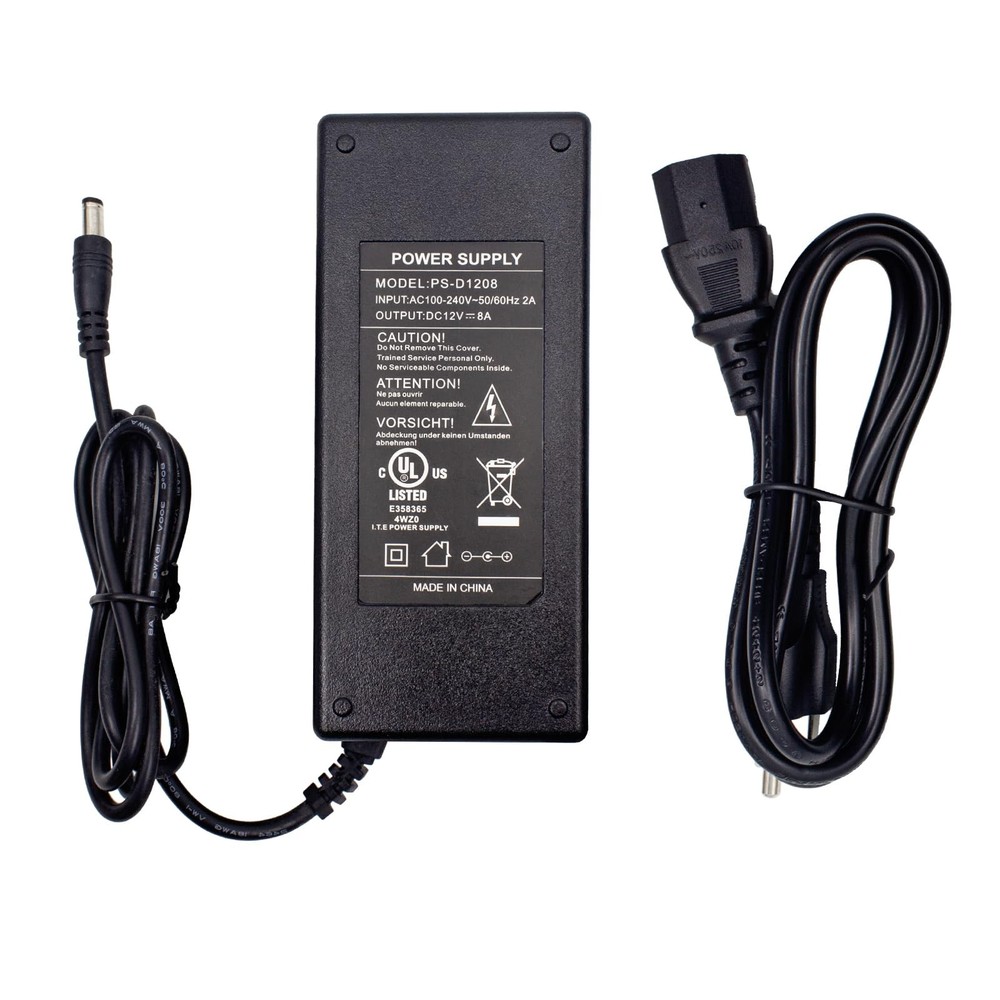 UL Listed 12V 8A Power Supply Adapter,96W AC 100-240V to DC 12V 8A Transforme…
