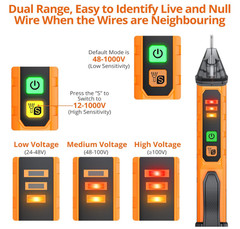 Detector de Voltaje Sin Contacto 12-1000V con Linterna y 3 Niveles. Nuevo