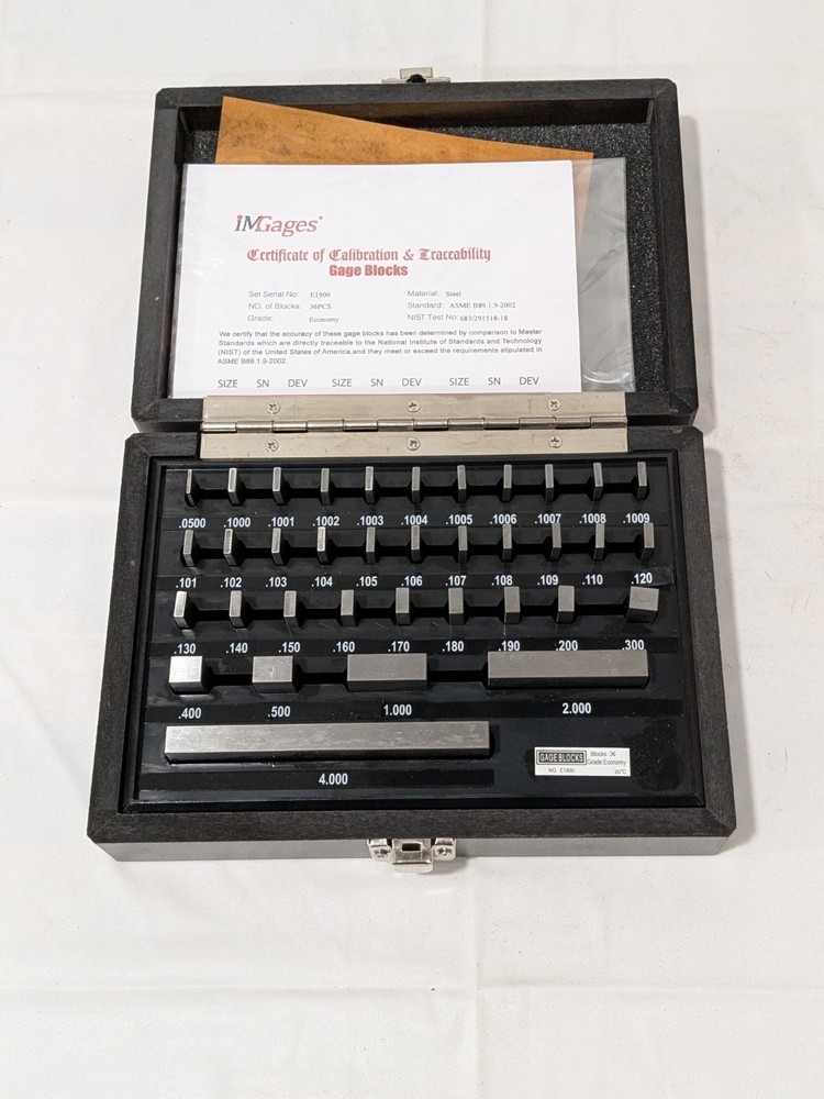 IMGAGES Gage Block Set: 0.05 to 4” Range, 36 Pc, Economy Grade, Steel 630-4105