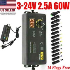 Adjustable Voltage 3 to 24V AC/DC Switch Power Supply Adapter with LED Displayme
