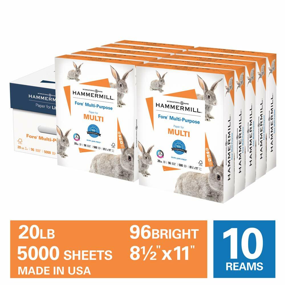 Hammermill Fore Multi-Purpose Copy Paper 20lb 8.5×11, 96Bright,10 Reams, 5K Shts