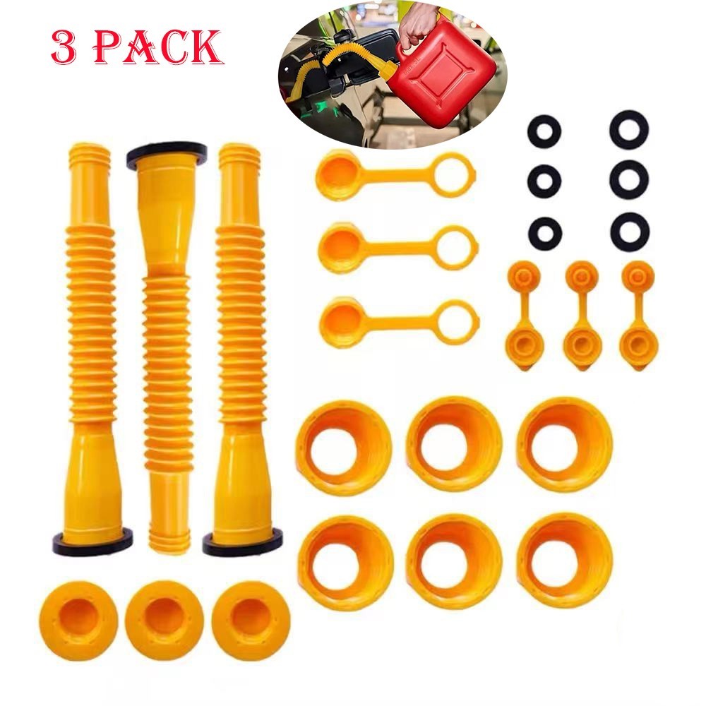 3 Pack Gas Can Spout Replacement Flexible Fuel Nozzle Vent Cap Accessories Kit