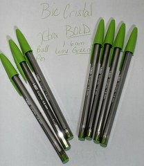 Lime GREEN Bic 7 Cristal Ballpoint Pens 1.6mm Xtra Bold NEW Color Smooth Writing