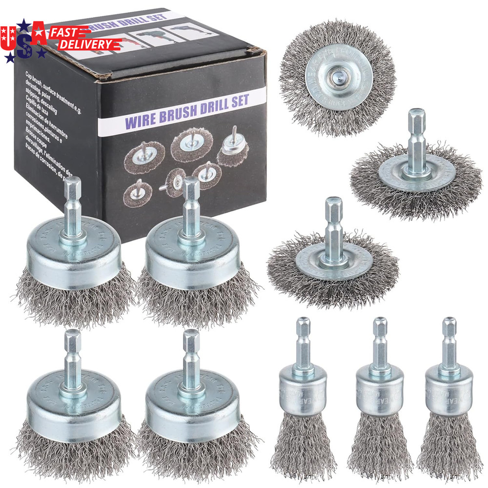 10-Pack Carbon Steel Wire Wheel, Cup, Pen Brush Set with 1/4-Inch Hex Shank for