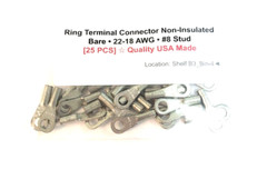 Ring Terminal Connector Non-Insulated Bare 22-18 AWG #8 Stud – 25 PCS *USA Made