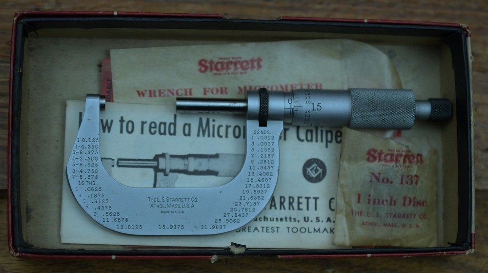 The L.S. Starrett Co. No. 2RL 1-2″ Outside Micrometer Satin Chrome .001″ 137 STD