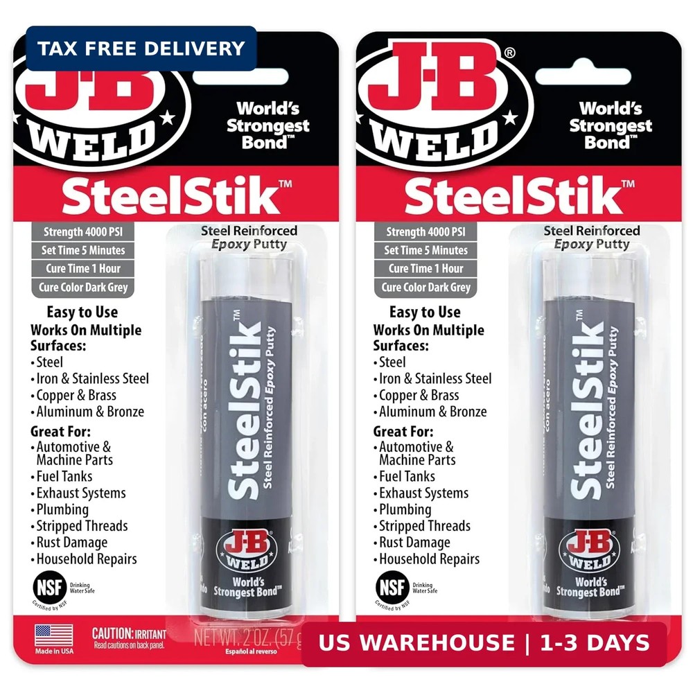 J-B Weld SteelStik, 1 Hour Cure, Steel Reinforced Epoxy Putty Stick – 2 Pack, Da