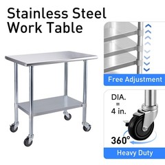 ROCKPOINT Stainless Steel Table for Prep & Work with Caster 48×24 Inches, NSF Me