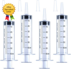 4 Pack 60ml Large Plastic Syringe Tip Cap Sterile Sealed Liquid Dispensing Kit
