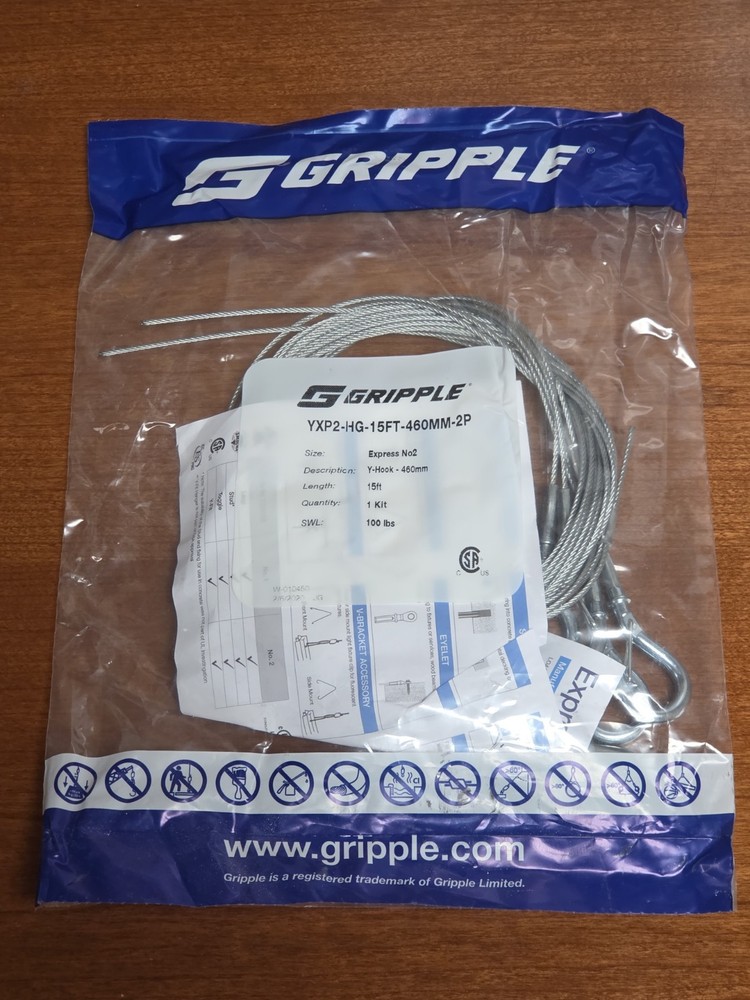 Gripple YXP2-HG-15FT-460MM-2P Express No 2 Y-Hook Cable Hanger Kit 100lb SWL NEW