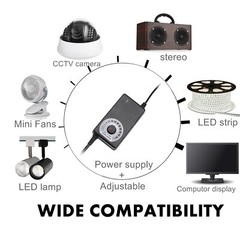 Adjustable Power Supply 100-240V AC DC 3-12V 2A 24W LED Strip CCTV Dimmer