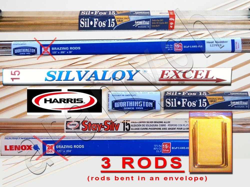 15% Silver Brazing Rods 3 RODS Sil-Fos, Worthington, Harris Stay-Silv, Lenox ..