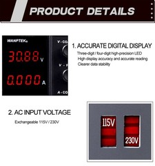 Adjustable 0-30V 10A DC Power Supply Variable Regulated Lab 4-Digits LED Display