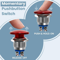 Red Mushroom Head Momentary Push Button Switch IP65 Waterproof 12V 24V 110V 250V