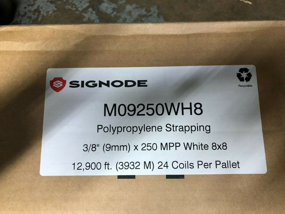 SIGNODE M09250WH8 Polypropylene Strapping 12,900ft 3/8 x 250 MPP White 8 x 8