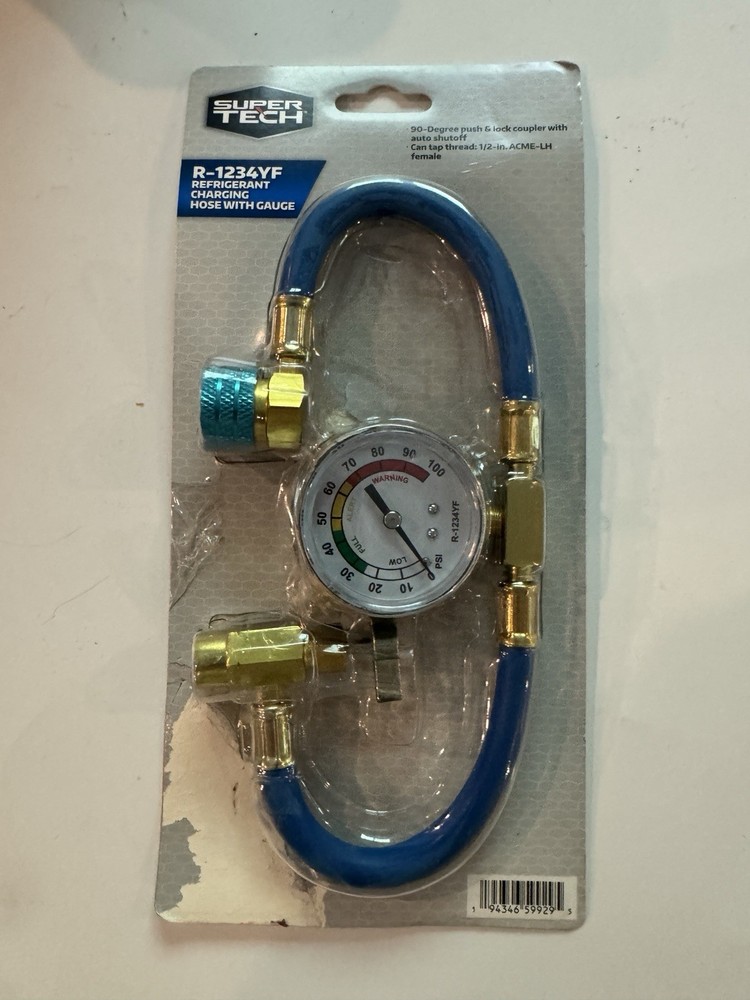 Super Tech R-1234YF Refrigerant Charging Hose w/ Gauge Open Box AC Recharge Tool