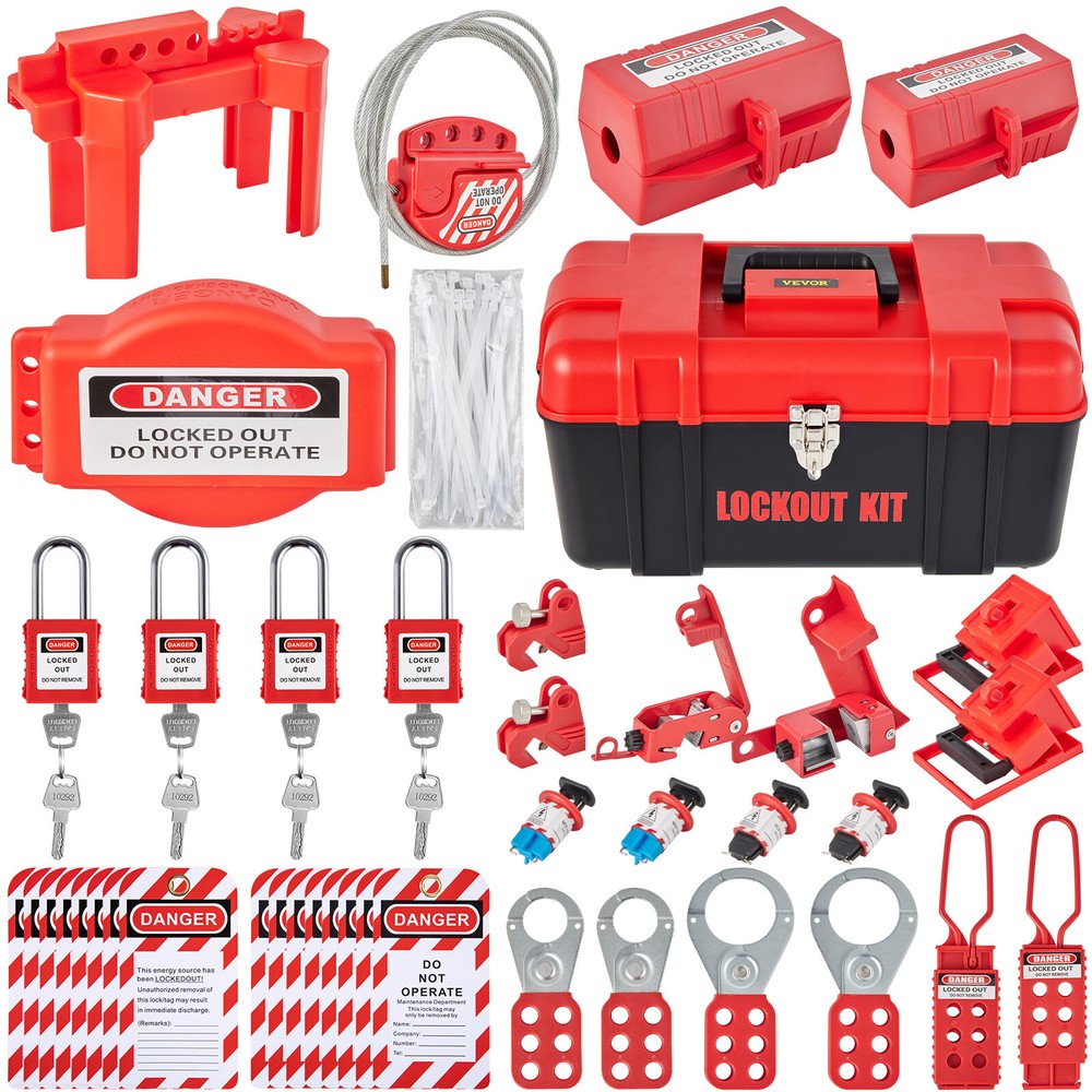 VEVOR 42PCS Lockout Tagout Kit Red Safety Padlocks Circuit Breaker Lockout Hasps