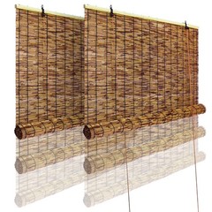 Bamboo Roll-up Shade,2 Pack Roller Shutters Retro Curtains,47″ W x 71″ H Wind…