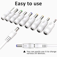 USB to DC 5V Power Cord, Universal DC Plug Jack Charging Cable with 9 Adapter…
