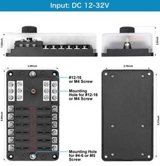 12 Way Waterproof Fuse Block for Boat Car RV Truck Golf Cart 100A