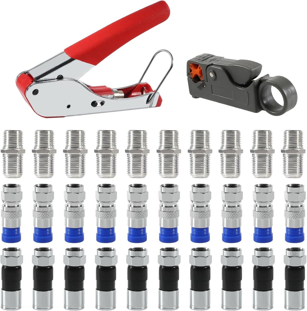 Coaxial Compression Tool Kit Coax Cable Crimper Wire Stripper with F RG6…