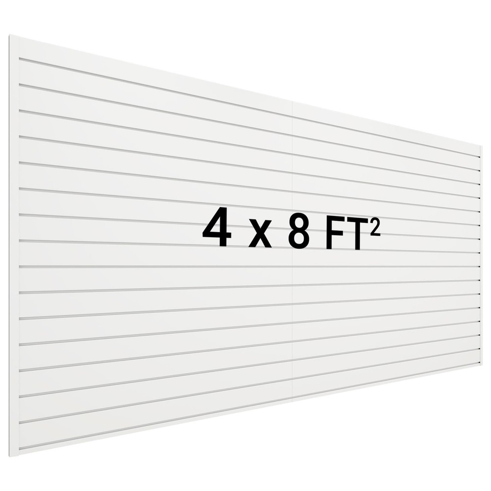 Slatwall Panel 8×4 FT Interlocking PVC Wall Mounted Garage Organizer White