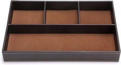 4 Slots Desk Drawer Organizer, PU Leather Drawer Storage Organizer Divider for O