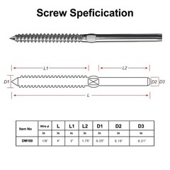 120 Pack T316 Stainless Steel Left&Right Handed Thread Swage Lag Screws for W…