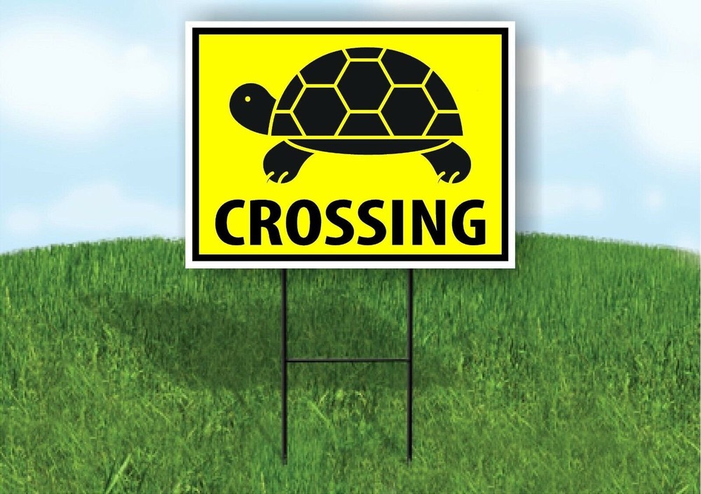 TURTLE CROSSING XING YELLOW Plastic Yard Sign ROAD SIGN with Stand
