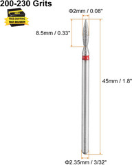 8Pcs 200-230 Grits Diamond Grinding Bit 2Mm Oval Head 2.35Mm Shank 8.5Mm Length