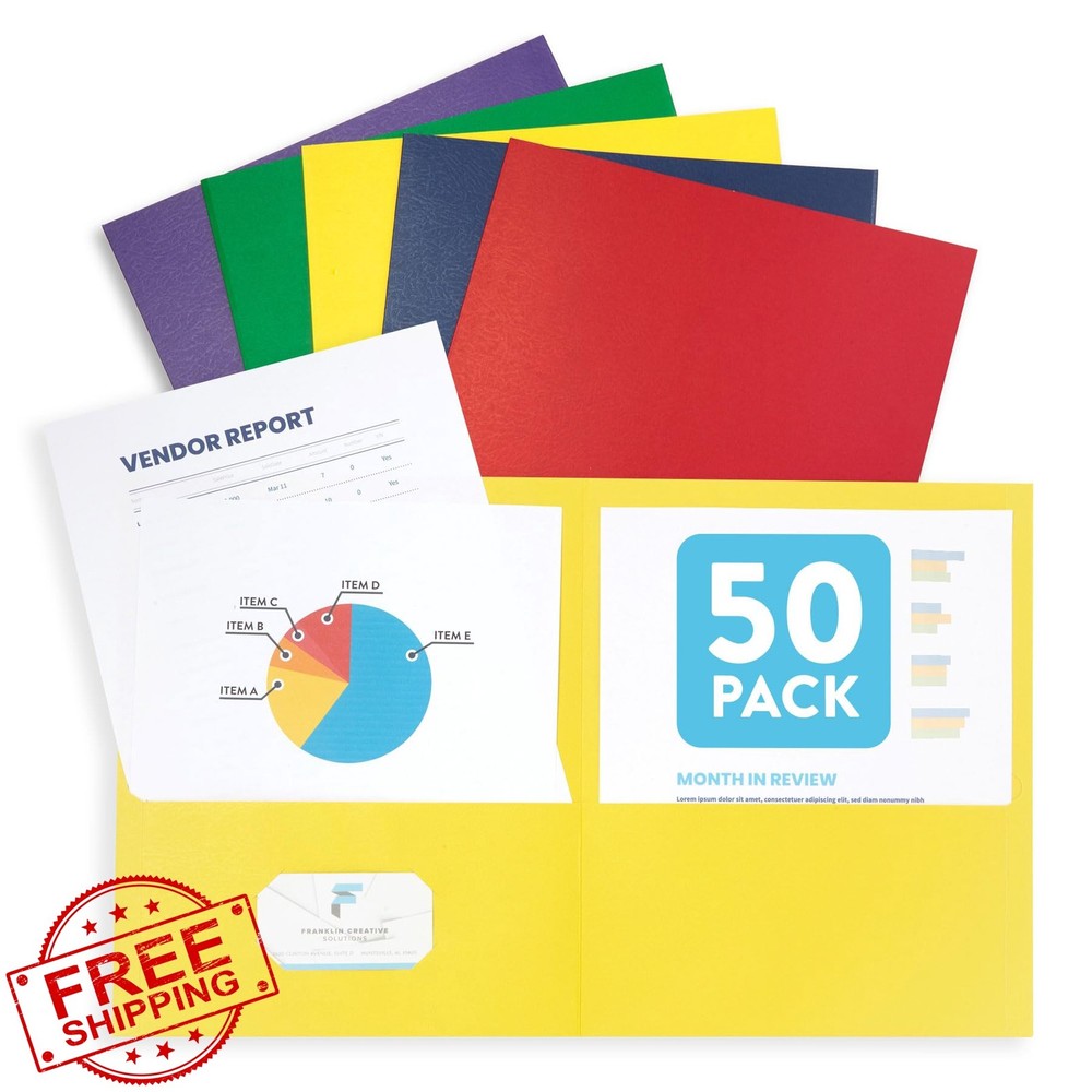 Blue Summit Supplies 50 Colored 2 Pocket Folders