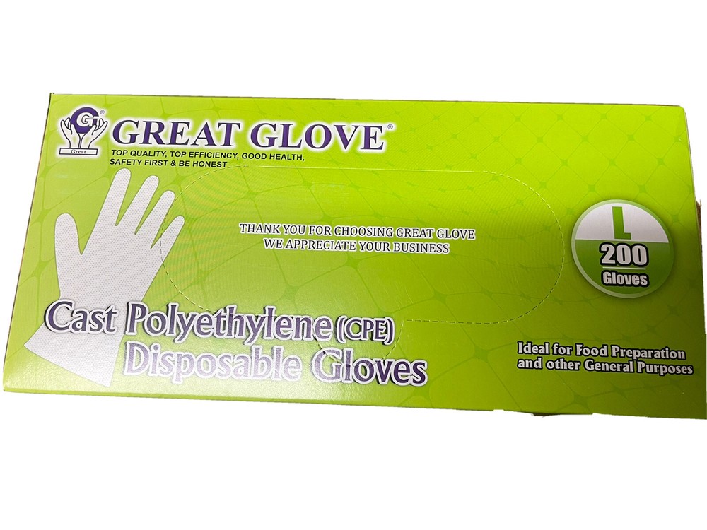 Disposable Multi-Purpose Cast Polyethylene Gloves, Large, Box of 200 FREE SHIP