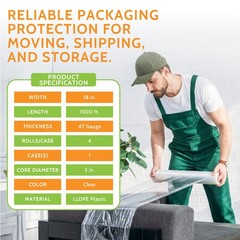 4 Rolls 18″ x 1500′ Pallet Cast Stretch Hand Shrink Film Wrap (80 Gauge) Clear