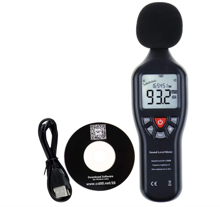 Portable Digital Decibel Meter 30–130dB with Data Logging for Home & Office