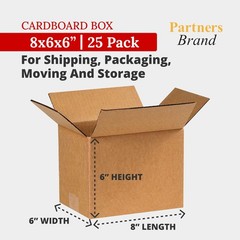 Partners Brand 8 x 6 x 6 Corrugated Cardboard Boxes, 8L x 6W x 6H, Pack of , 25