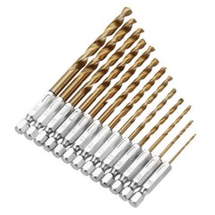 13pcs 1/4” Hex Shank Titanium Coated HSS Steel DRILL BIT Set Metal Wood Plastic