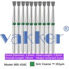 10pc Vakker Dental FG Diamond Burs for High Speed Inverted/ Double Inverted Cone