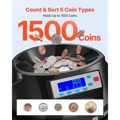 Uimoso Automatic Coin Counter & Sorter,5Denominations,225 Coins/Min, LCD Display