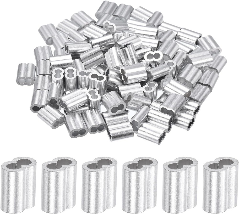 100 Pcs 1/8 Inch Aluminum Crimping Loop Sleeve Cable Ferrule Wire Rope Sleeves