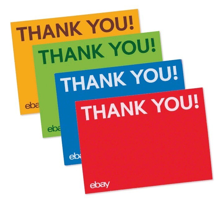 (100) EBAY Thank You Cards – Glossy Red, Blue, Green, Yellow – FREE Shipping