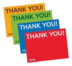 (100) EBAY Thank You Cards – Glossy Red, Blue, Green, Yellow – FREE Shipping
